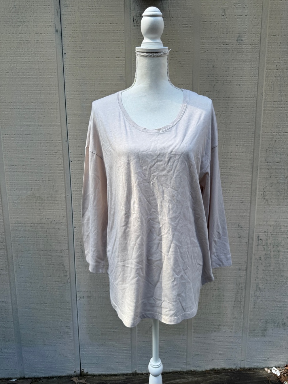 Women's Scoop Neck Long Sleeve Top - Light Beige